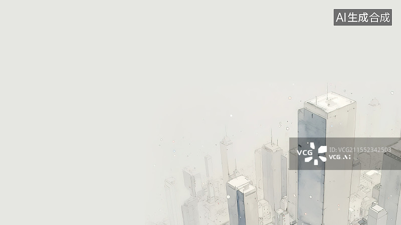 【AI数字艺术】水墨画背景右下，从天空俯瞰现代城市建筑楼顶 顶视视角俯视图大透视 冬天下雪天气雪花漫天飘舞图片素材