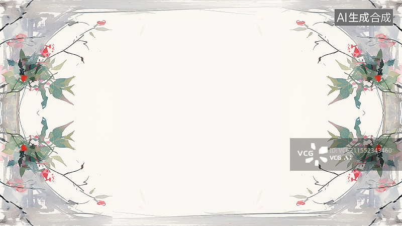 【AI数字艺术】水墨画背景环绕，木框装饰边框花边 新国风中式窗户轩窗 园林框景艺术装饰 盛开的鲜花 中式意境图片素材