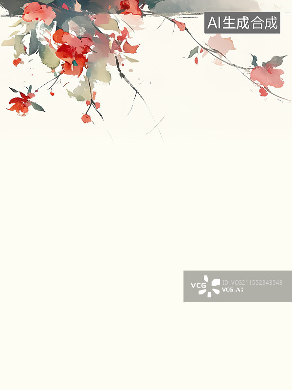 【AI数字艺术】水墨画背景居上，花架上缠绕生长的植物花卉鲜花 庭院花园风景装饰点缀图片素材