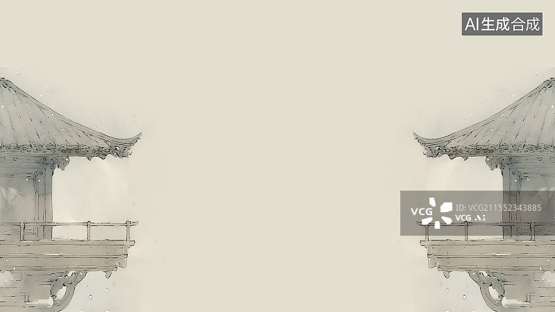 【AI数字艺术】水墨画背景两侧，新国风古建筑 一对汉代汉朝楼阙 下雪天气图片素材