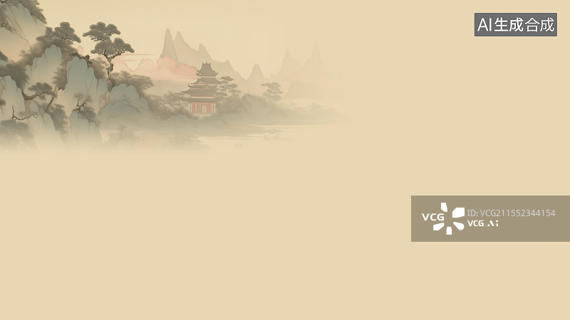 【AI数字艺术】水墨画背景左上，新国风山水画绢本纸本工笔画风格图片素材