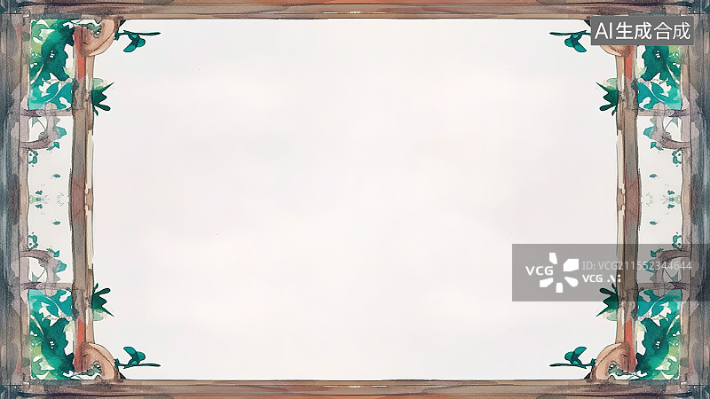 【AI数字艺术】水墨画背景常规，木框装饰边框花边 新国风中式窗户轩窗 园林框景艺术装饰图片素材