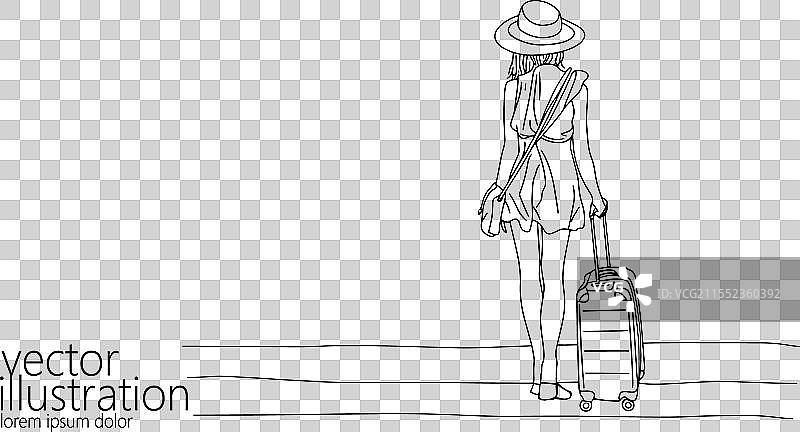 连续一笔画的旅行女孩图片素材