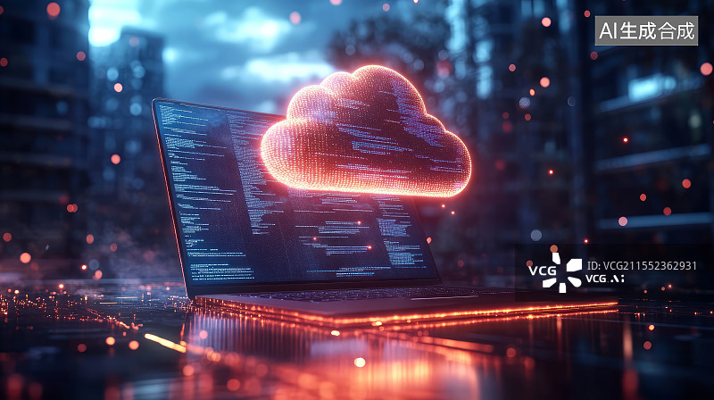 【AI数字艺术】笔记本电脑云计算网络科技主题背景图片素材