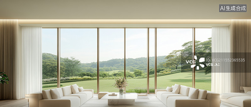 【AI数字艺术】现代客厅与户外景观图片素材