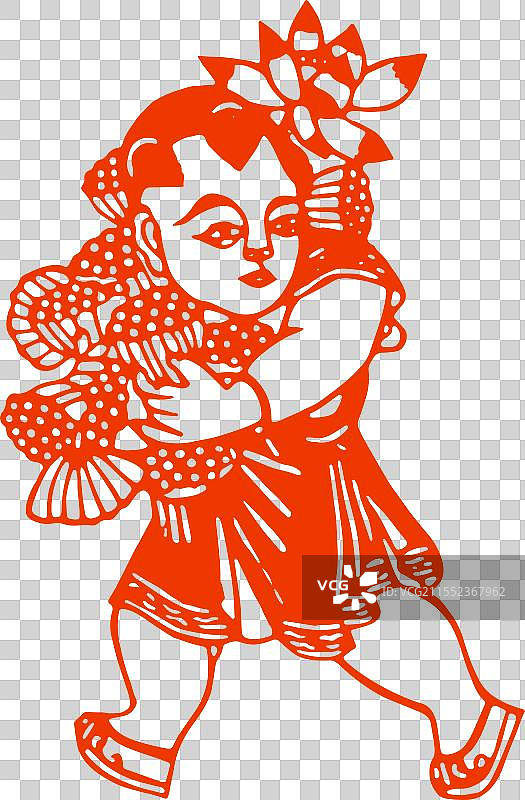 传统图案，剪纸艺术，莲子，荷花，莲藕，哪吒图片素材