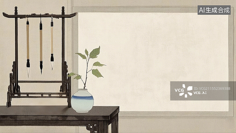 【AI数字艺术】新中式插画背景居左图片素材