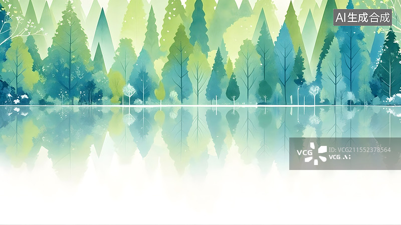 【AI数字艺术】水彩森林清新背景图片素材