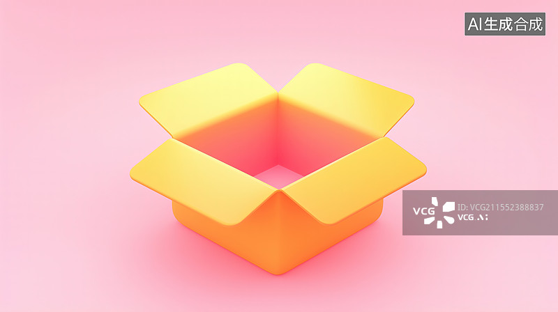 【AI数字艺术】粉色背景前一个橙色的打开的盒子图片素材