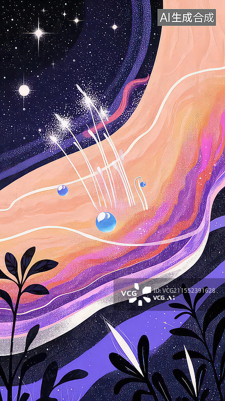 【AI数字艺术】表皮宇宙星尘屏障扁平插画人体器官皮肤光纤星体图片素材