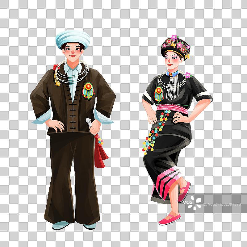 五十六个民族之阿昌族少年少女插画元素图片素材