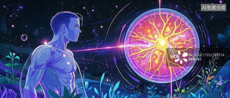 【AI数字艺术】表皮宇宙星尘屏障扁平插画人体器官皮肤光纤星体图片素材