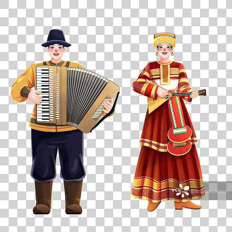 五十六个民族之俄罗斯族少年少女插画元素图片素材