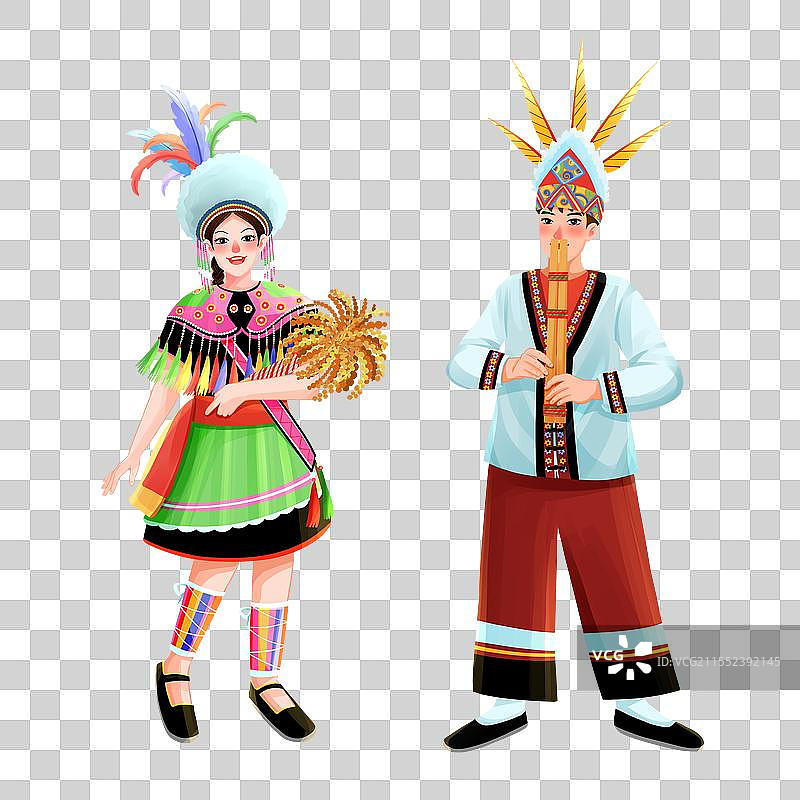 五十六个民族之高山族少年少女插画元素图片素材