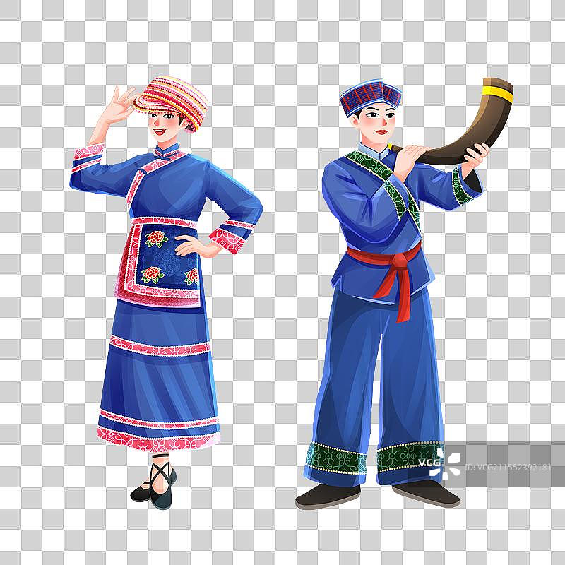 五十六个民族之仡佬族少年少女插画元素图片素材