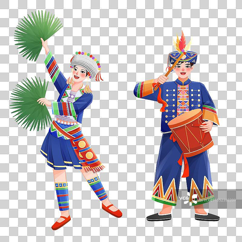 五十六个民族之哈尼族少年少女插画元素图片素材
