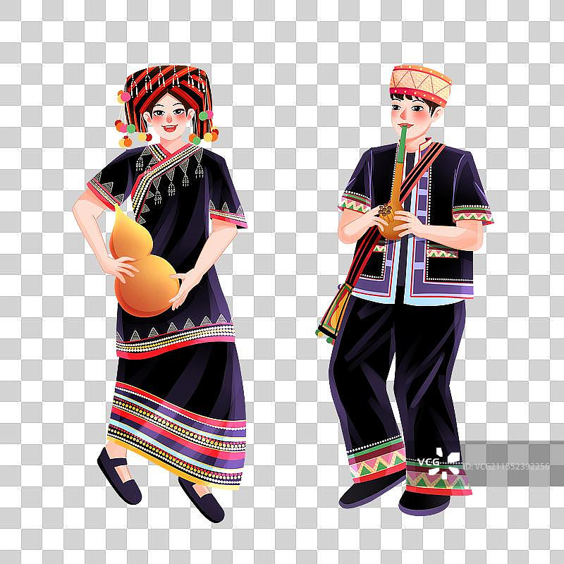 五十六个民族之拉祜族少年少女插画元素图片素材