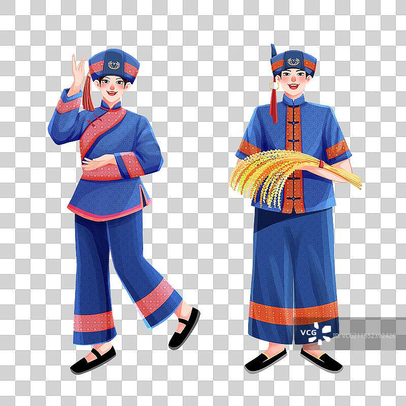 五十六个民族之仫佬族少年少女插画元素图片素材