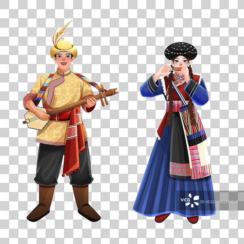 五十六个民族之普米族少年少女插画元素图片素材