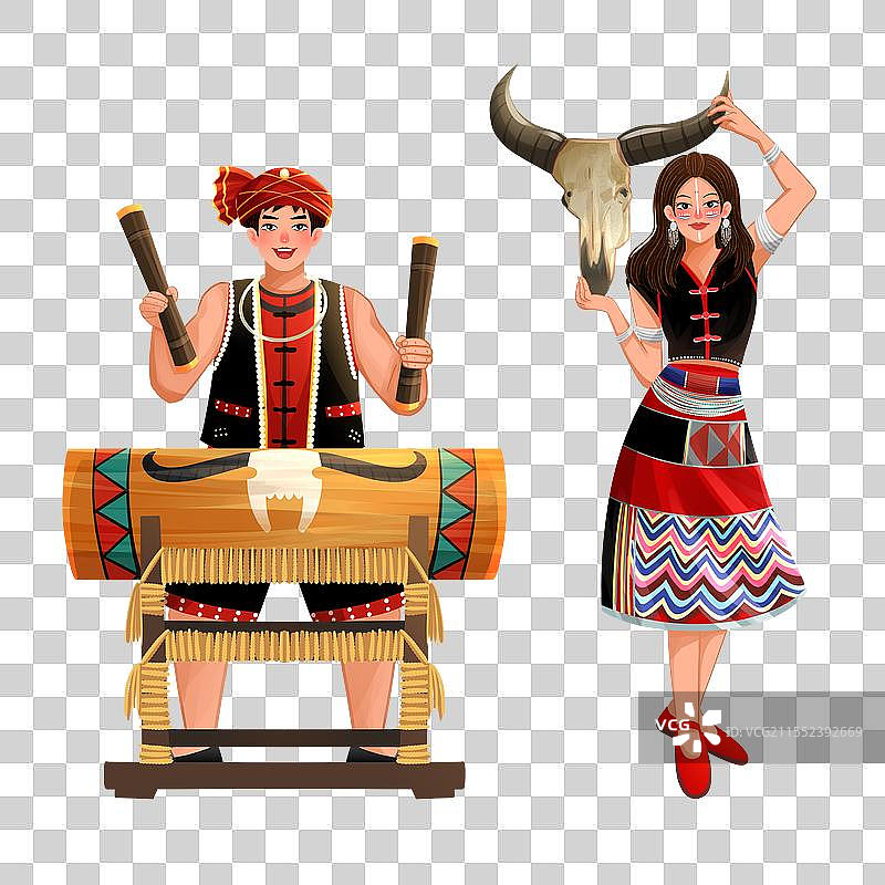 五十六个民族之佤族少年少女插画元素图片素材