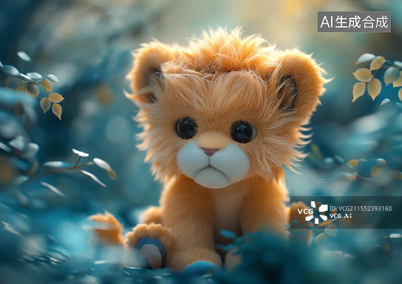 【AI数字艺术】森林里一只可爱的卡通狮子图片素材