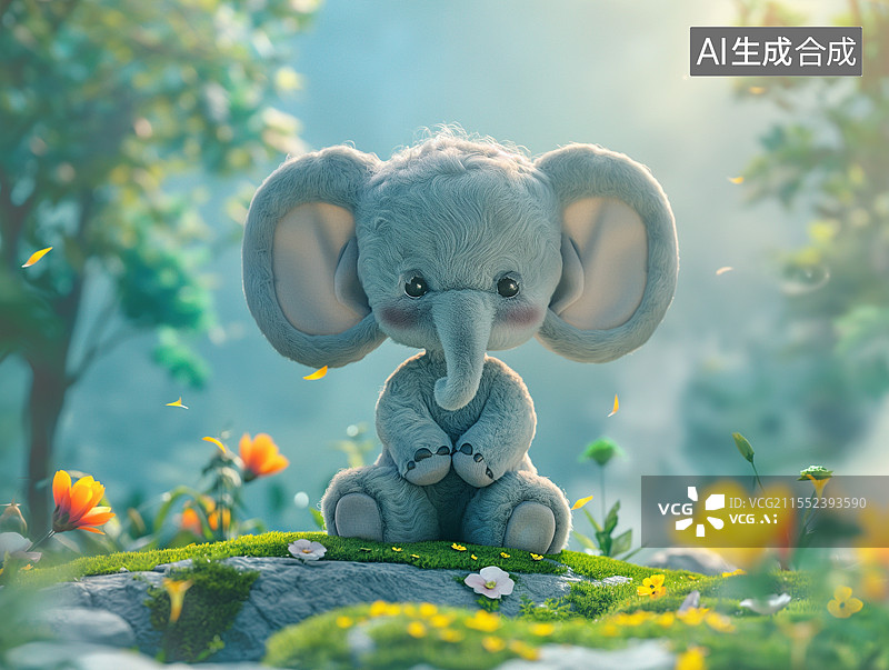 【AI数字艺术】森林里生活的卡通野生大象图片素材