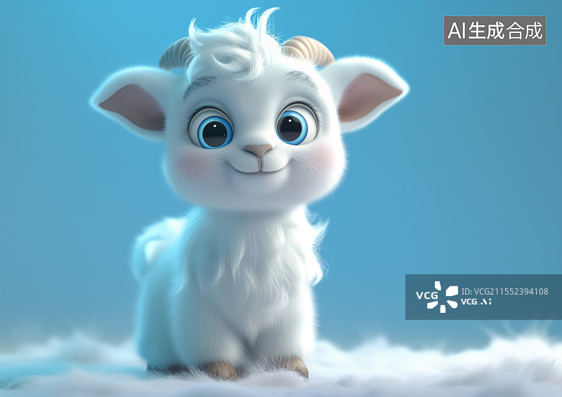 【AI数字艺术】草地上一只可爱的卡通小绵羊图片素材