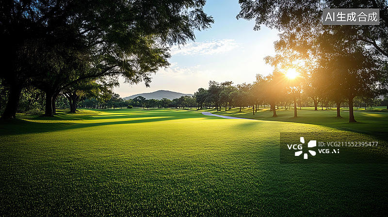 【AI数字艺术】朝阳高尔夫球场的美景图片素材