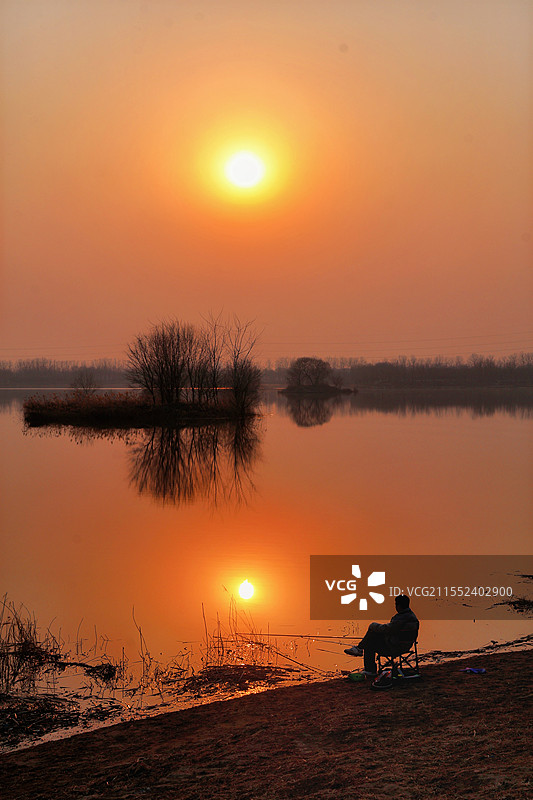 垂钓落日图片素材