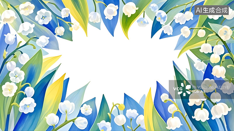 【AI数字艺术】水彩蓝铃花卉边框图片素材