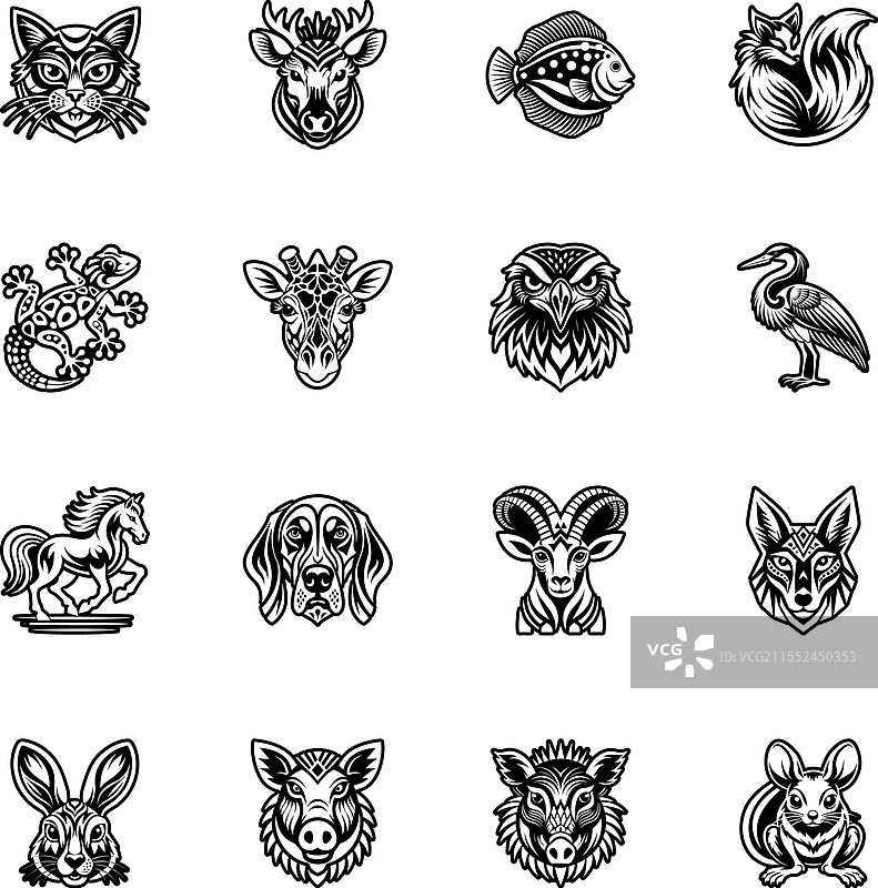 动物吉祥物的字形风格集合图片素材