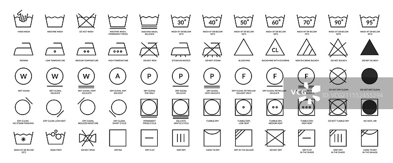 洗涤符号洗衣护理图标集图片素材