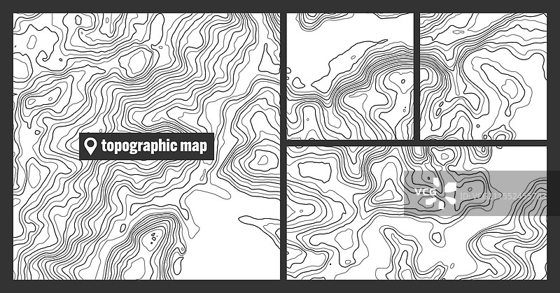 彩色地形图集，带有等高线图片素材