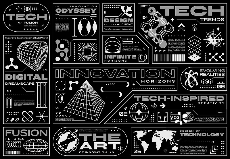 复古未来主义赛博朋克标签 Y2K 界面元素图片素材