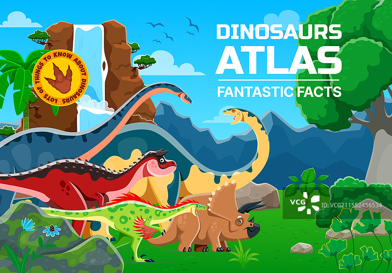 有趣的卡通恐龙动物地图册封面图片素材