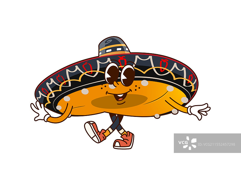 戴着墨西哥草帽的快乐时尚角色图片素材