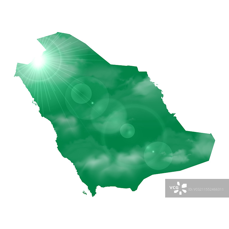 沙特阿拉伯的地图，配有美丽的阳光和云彩图片素材