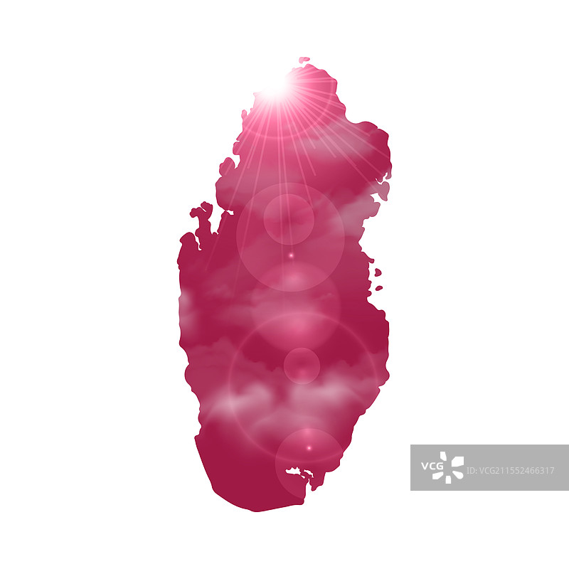 卡塔尔地图，背景有美丽的阳光和云彩图片素材