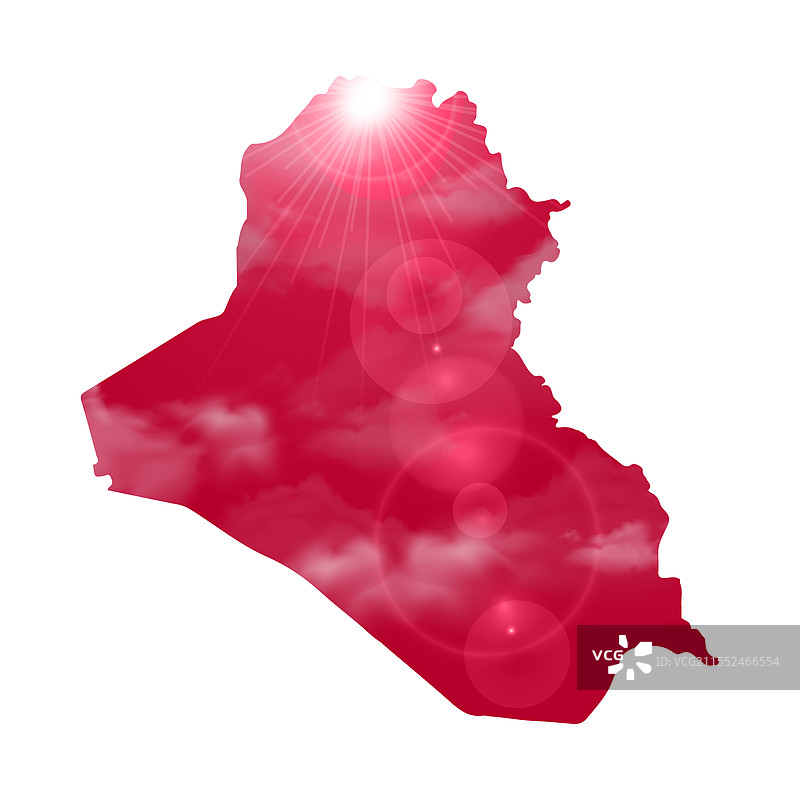 伊拉克地图上有美丽的太阳和云彩图片素材