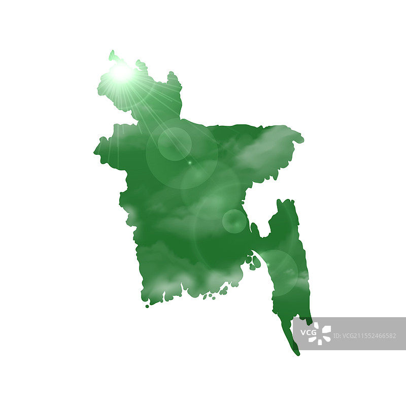 孟加拉国地图，配有美丽的阳光和云彩图片素材