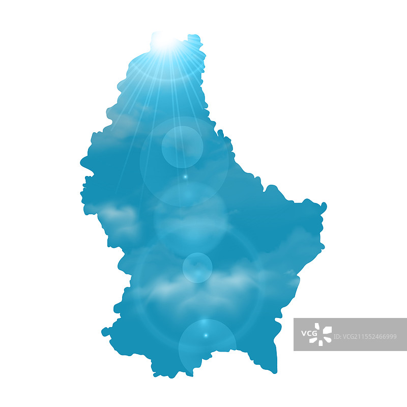 带有美丽阳光和云彩的卢森堡地图图片素材