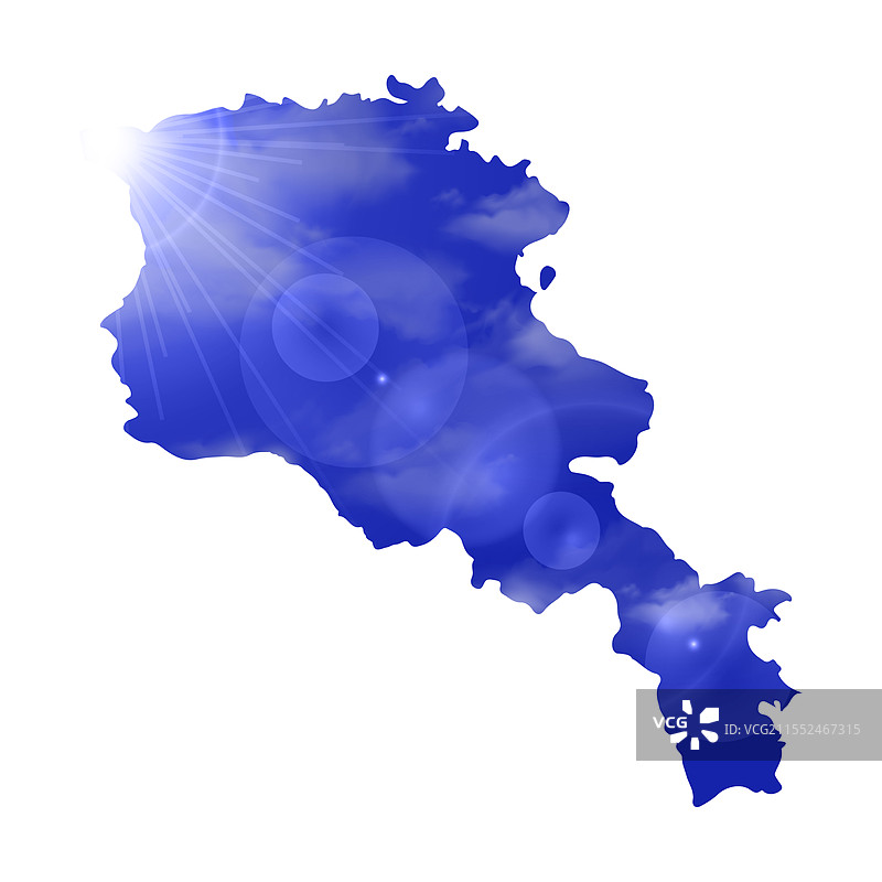 亚美尼亚地图上有美丽的阳光和云彩图片素材