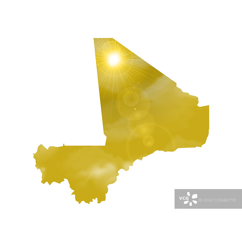 马里地图上有美丽的太阳和云彩。图片素材