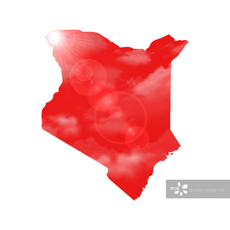 肯尼亚地图，背景有美丽的阳光和云彩图片素材