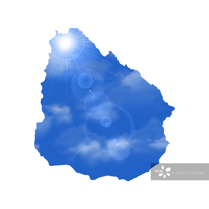 乌拉圭的地图，配有美丽的阳光和云彩图片素材