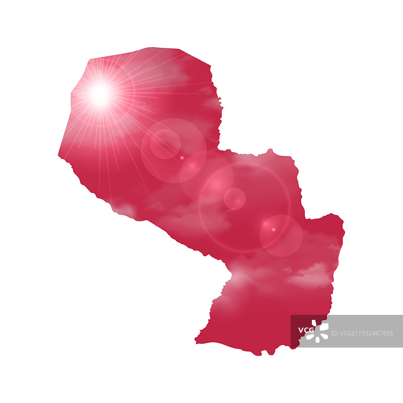 带有美丽阳光和云彩的巴拉圭地图图片素材
