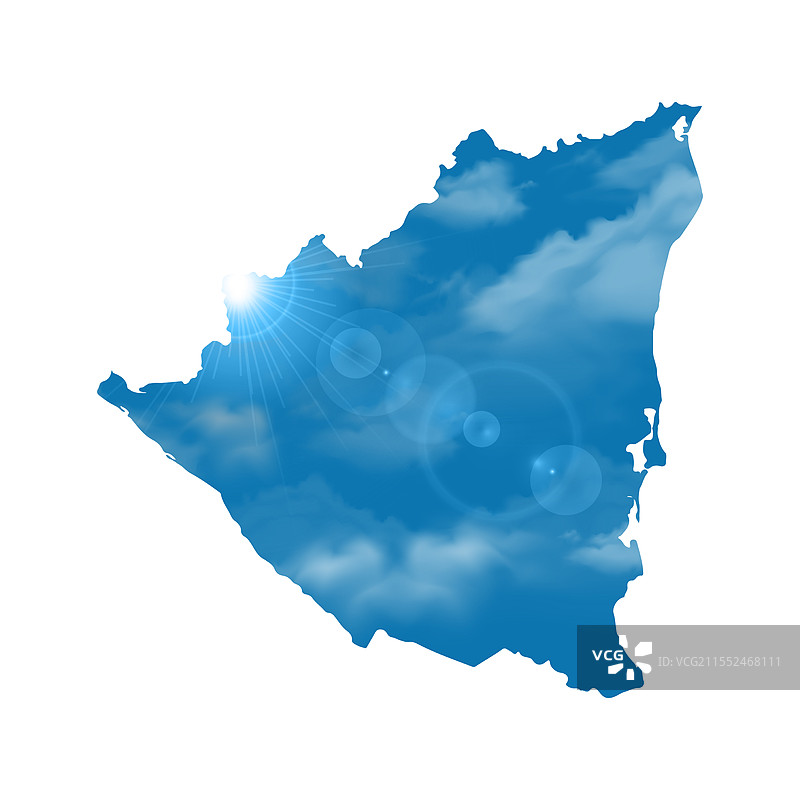 尼加拉瓜地图，配有美丽的阳光和云彩图片素材