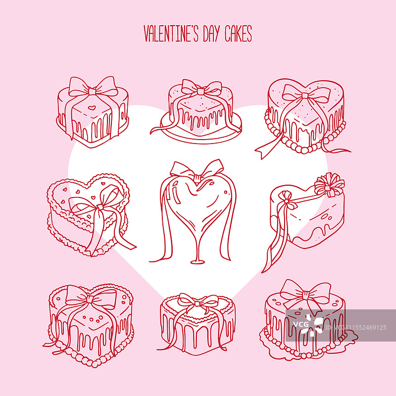 一组心形生日蛋糕或婚礼蛋糕图片素材