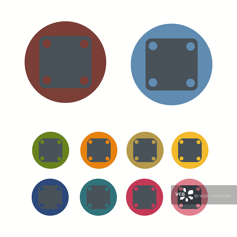 五个较暗的多米诺平面图标在彩色圆形背景上图片素材