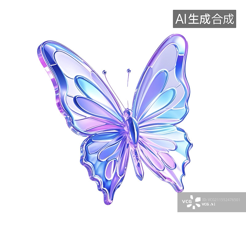【AI数字艺术】水晶风格的3D蝴蝶图标图片素材